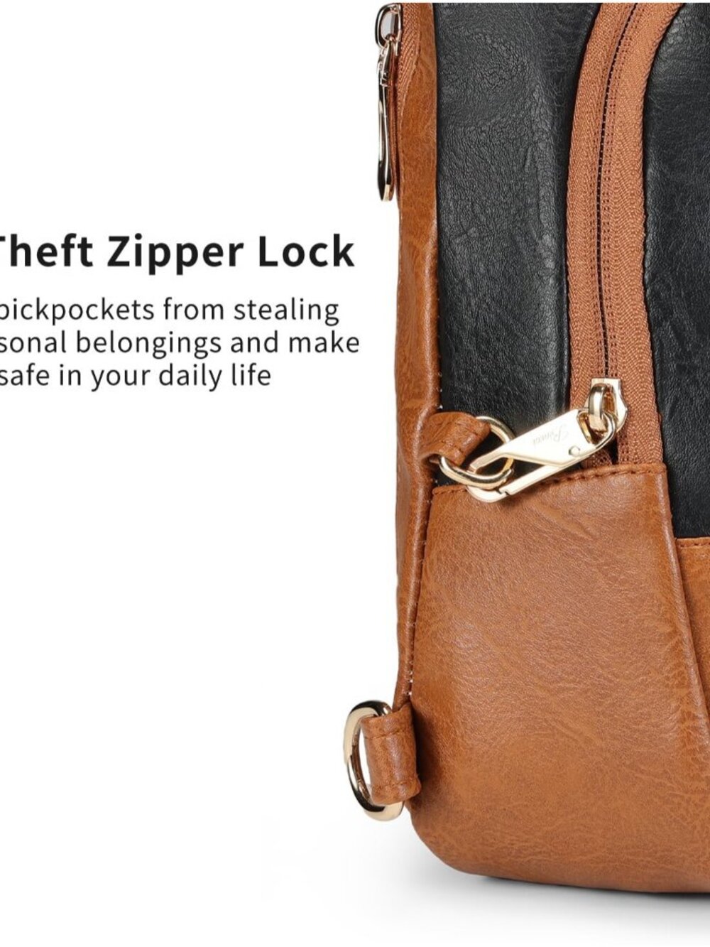 Women Black Brown Anti Theft Small Sling Zipper Lock Vegan Leather Crossbody Bag - Picture 4 of 6